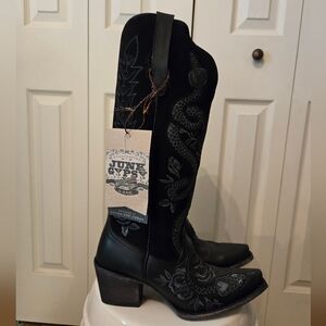 June Gypsy Black Embroidered Heeled Boots